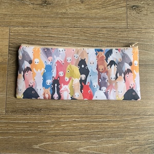Horse bag, horse pencil case, horse print, horse gift, zip bag, teacher gift, reuseable wipes, horse bag set, weekend bag, back to school