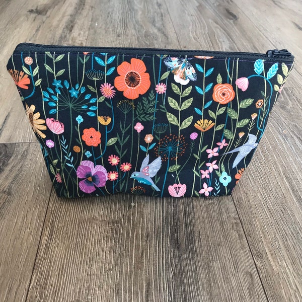 Floral pencil case, floral bag, bird pencil case, bird bag, teacher gift, reuseable wipes, make up bag set, weekend bag, wash bag, wildflowe