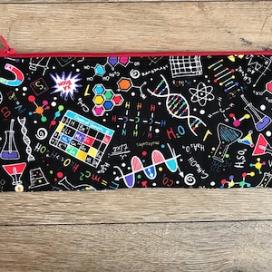 Science pencil case, science bag, science print, teacher gift, reuseable wipes, make up bag set, weekend bag, wash bag
