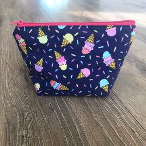 Ice cream bag, ice cream print, ice cream pencil case, sprinkles bag, reuseable wipes, make up bag set, weekend bag, wash bag