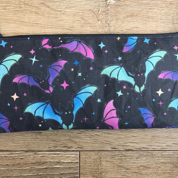 Bat pencil case, bat bag, bat print, bat mirror, bat gift, reuseable wipes, make up bag set, weekend bag, wash bag, bat lover gift