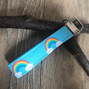 Rainbow keyring, rainbow print, rainbow gift, rainbow keychain, wrist strap keychain, wrist strap keyring, teacher gift, new home gift