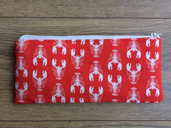 Lobster pencil case, lobster print, lobster gift, nautical gift, nautical bag, make up bag, cosmetics bag, zip bag, zip pouch