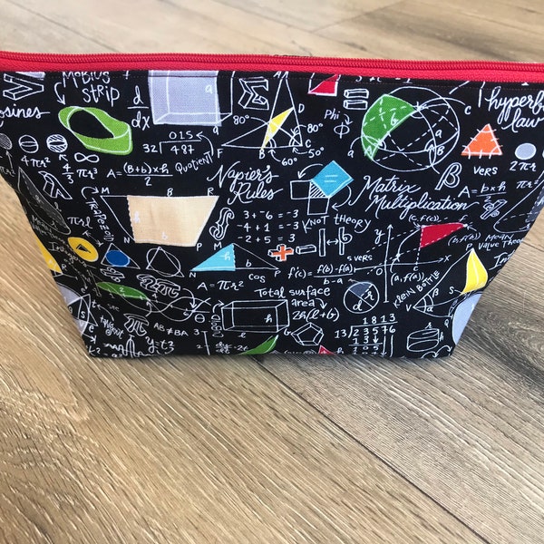 Maths bag, maths print, maths pencil case, maths gift, reuseable wipes, make up bag set, weekend bag, wash bag, teacher gift