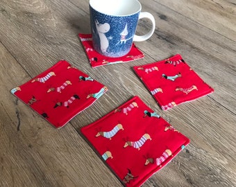 Dog coasters, Christmas coasters, dog print, dog gift, dog lover, dog accessories, Christmas decor, fabric coasters, Christmas table decor