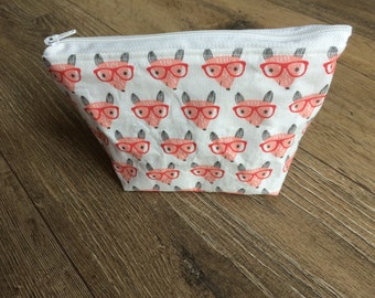 Fox zip bag, fox print, fox gift, fox lover gift, geek gift, nerd gift, small zip bag, small make up bag, teen gift, small bag, wipe clean