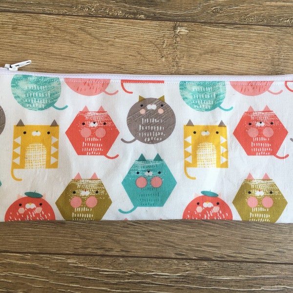 Cat pencil case, cat bag, science bag, cat gift, teacher gift, cat lover gift, zip bag, cat make up bag, end of term gift, new school gift