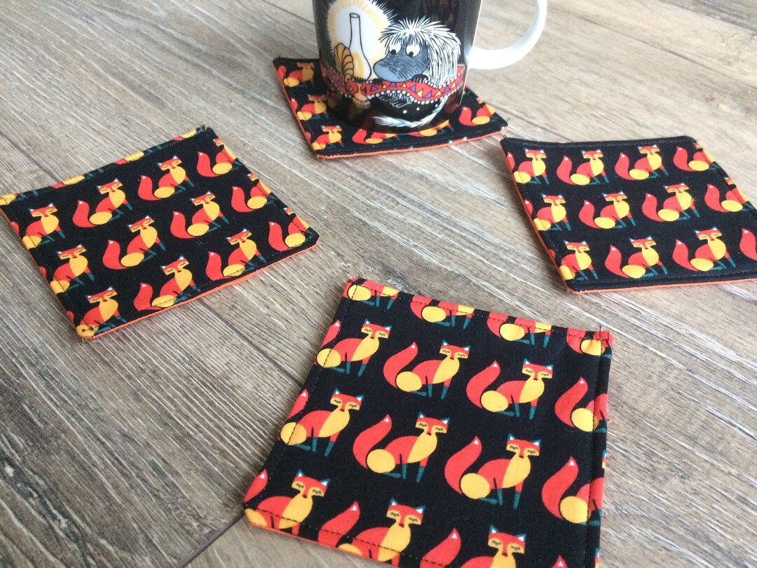 Fox Coasters, Fox Gift, Fox Print, Fox Decor, Fox Accessories, Fabric ...