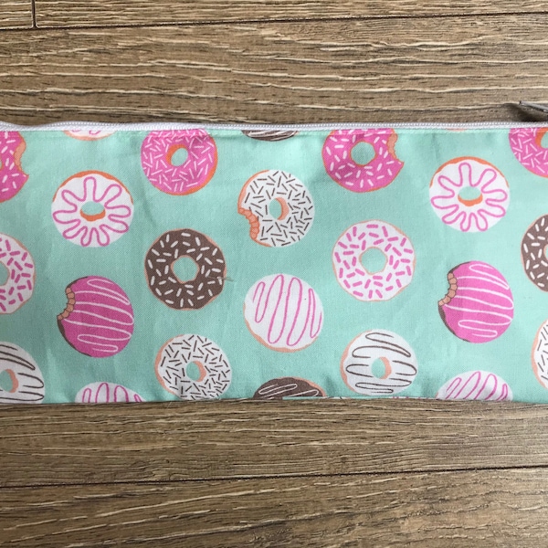 Doughnut pencil case, doughnut bag, doughnut print, doughnut gift, reuseable wipes, make up bag set, weekend bag, wash bag