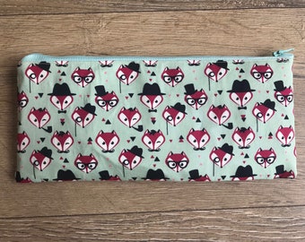 Estuche de lápiz de impresión Fox, bolsa de zorro, estampado de zorro, regalo de zorro, toallitas reutilizables, juego de bolsa de maquillaje, bolsa de fin de semana, bolsa de lavado, regalo de amante del zorro