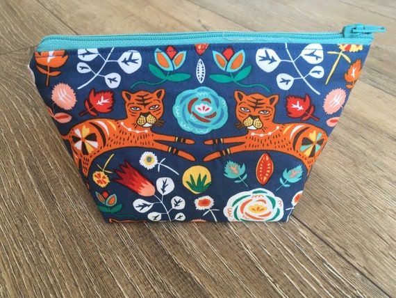 Tiger bag, tiger print, tiger gift, zip bag, teacher gift, small make up bag, Mother's Day, tiger lover gift, sanitary bag, essential bag