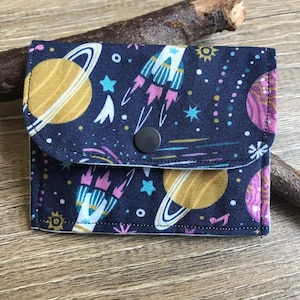 Borsa Rocket Card, borsa piccola, portacarte, borsa per carte spaziali, portafoglio Rocket, stampa razzo, borsa spaziale, stampa spaziale