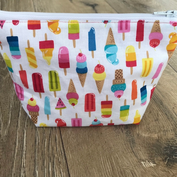 Ice cream pencil case, ice cream bag, ice cream print, teacher gift, reuseable wipes, make up bag set, weekend bag, wash bag, lolly pencil c