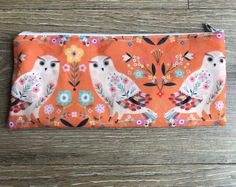 Owl pencil case, owl bag, owl print, teacher gift, owl lover gift, make up bag set, weekend bag, wash bag