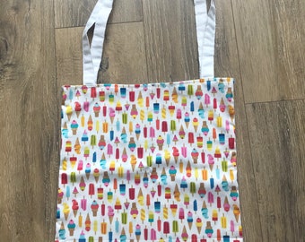 Ice cream tote bag, ice cream bag, ice cream print, teacher gift, weekend bag, cotton tote bag, lolly bag, lolly print, Mother’s Day gift