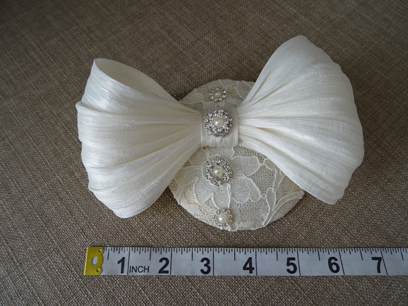 silk abaca bow AS13 lace wedding hat vintage inspired headpiece Ivory bridal fascinator