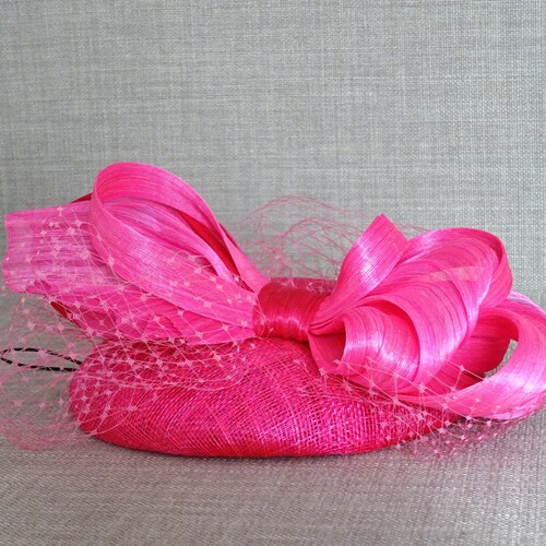 Bright pink pillbox hat, summer wedding fascinator, retailer Ascot races Kentucky Derby hat