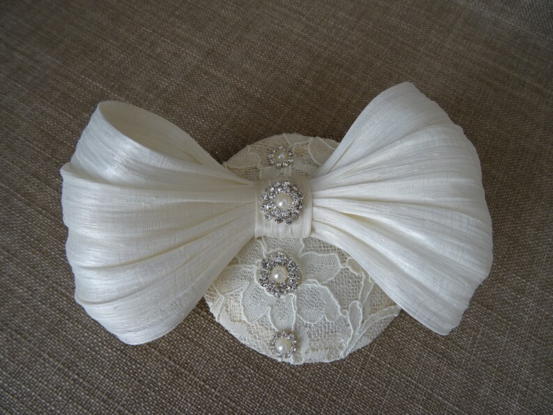 silk abaca bow AS13 lace wedding hat vintage inspired headpiece Ivory bridal fascinator