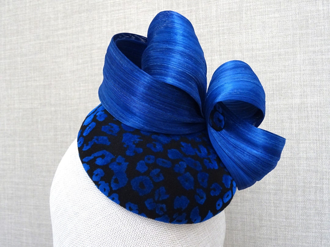 Royal Blue Pillbox Hat, Wedding Fascinator, Ascot Races Headpiece