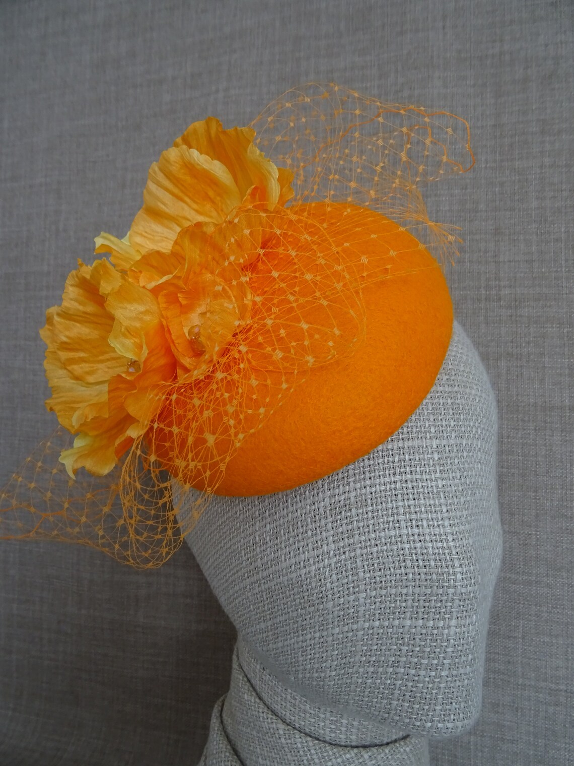 Sunny orange pillbox hat wool felt fascinator romantic Etsy
