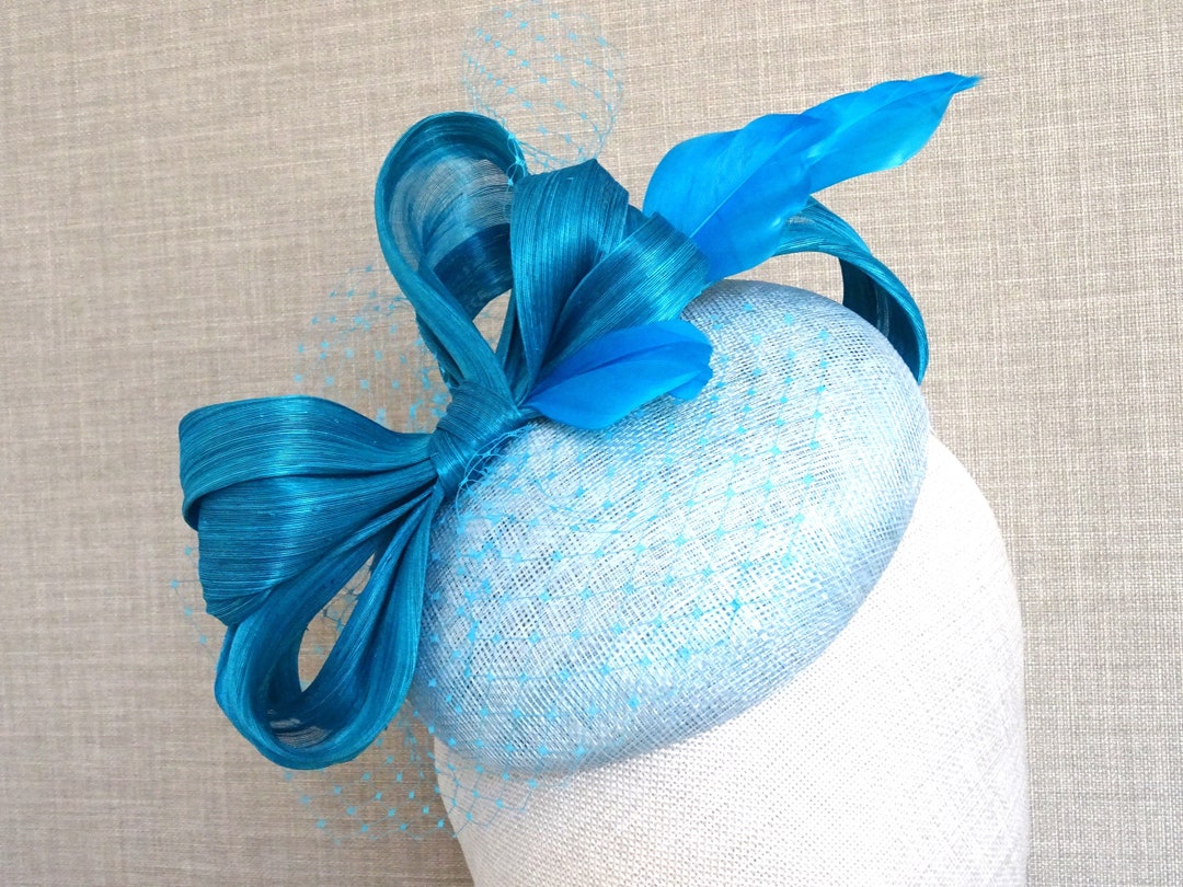 Light Blue and Turquoise Pillbox Hat, Summer Wedding Fascinator, Ascot