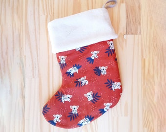 Chaussette de Noël motif Koalas - décoration pour Noêl - tissu couleur brique