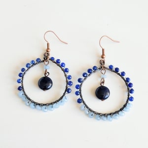 Blue Hoop Earrings,Copper Jade Earrings,Blue Jade Earrings,Copper Wire Earrings,Hoop Jade Earrings,Blue Drop Earrings,Blue Boho Earrings