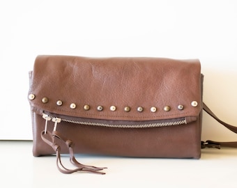 Foldover Clutch Bag,Clutch Wallet,Leather Clutch Bag,Brown Leather Clutch,Foldover Leather Bag,Brown,Leather Crossbody,Brown Leather Bag