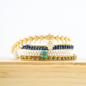 4 Wrap Bracelet, Beaded Wrap Bracelet,Bead Loom Bracelet,Yellow Wrap Bracelet,Yellow Bead Bracelet,Linen Cord Bracelet,Boho Bracelet