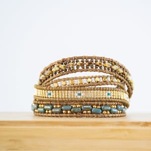 Gold Wrap Bracelet,Brown Wrap Bracelet,4 Wrap Bracelet,Bead Wrap Bracelet,Brown Bead Bracelet,Wrap Bracelet,Leather Wrap Bracelet,Blue Cuff