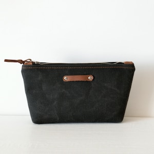 Waxed Canvas Zippered Pouch,Waxed Canvas Bag,Waxed Canvas Clutch,Canvas zipper pouch,Black Coin Purse,Canvas Coin Purse,Black Zipper Pouch
