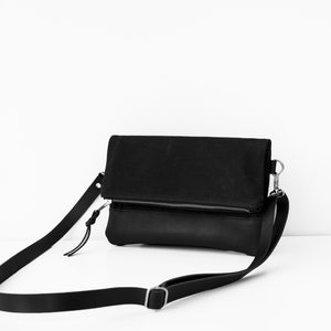 Leather Foldover Bag,Black Foldover Bag,Foldover Clutch,Black Crossbody,Leather Crossbody,Crossbody Bag,Foldover Bag,Black Shoulder Bag