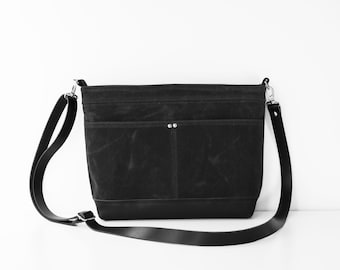 Black Crossbody,Leather Crossbody,Black Leather Bag,Black Shoulder Bag,Leather Shoulder Bag,Black Canvas Bag,Waxed Canvas Crossbody