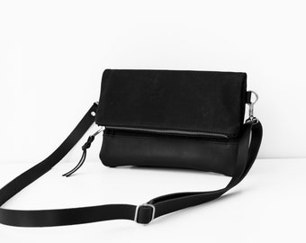 Leather Foldover Bag,Black Foldover Bag,Foldover Clutch,Black Crossbody,Leather Crossbody,Crossbody Bag,Foldover Bag,Black Shoulder Bag