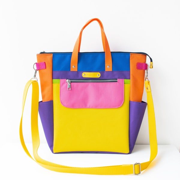 Colour Block Bag, Bag,Colourful Handbag,Rainbow Backpack,Rainbow Crossbody,Orange Backpack,Yellow Backpack,Purple Backpack