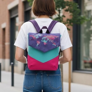 Colour Block Bag,Purple Backpack,Embroidery Backpack,Turquoise Backpack,Pink Backpack,Rainbow Backpack,Canvas Backpack,Embroidered Bag
