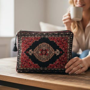 Tapijttas, boho make-uptas, bohotasje met rits, make-uptasje, cosmeticatas, portemonnee, etui, etui, ritszakje, cadeau voor haar, handgemaakte tas