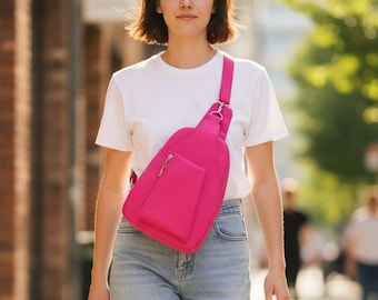 Pink Sling Bag,Canvas Sling Bag,Pink Canvas Sling,Pink Canvas Backpack,Pink Chest Bag,Pink Backpack,Pink Canvas Bag,Candy Pink Bag