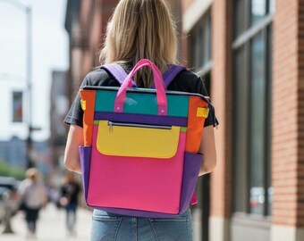 Colourful Backpack,Colour Block Bag,Rainbow Backpack,Rainbow Crossbody,Convertable Bag,Yellow Backpack,Purple Backpack,Rainbow Crossbody