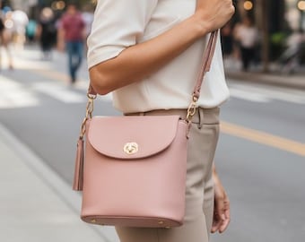 Sac seau rose, Sac seau en cuir, Sac à main en cuir rose, Sac bandoulière rose, Sac rose clair, Sac à bandoulière en cuir, Sac hobo en cuir, Hobo rose
