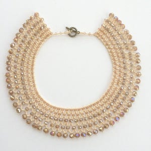 Collar Necklace,Beige Necklace,Crystals Necklace,Swarovski Necklace,Seed Bead Necklace,Beadwork Necklace,Beaded Necklace,Nude Necklace