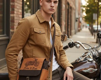 Brown Messenger Bag,Brown Crossbody,Brown Leather Bag,Brown Shoulder Bag,Embroidered Bag,Brown Canvas Bag,Canvas Crossbody,Born to Ride
