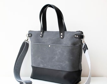 Gray Handbag,Black Leather Tote,Leather Tote Bag,Gray Crossbody Bag,Gray Tote Bag,Canvas Handbag,Black Leather Bag,Waxed Canvas Bag,Gray Bag