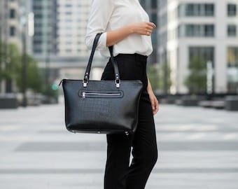 Fourre-tout en cuir croco, fourre-tout en cuir noir, sac à bandoulière en cuir, sac en cuir croco, fourre-tout en cuir, sac en cuir noir, sac à bandoulière en croco