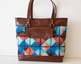 Brown Tote Bag, Fabric Tote,Boho Brown Tote,Boho Handbag,Boho Tote Bag,Geometric Shoulder Bag,Vegan Tote Bag,Geometric Fabric Bag,