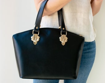 Bolso negro, bolso de cuero negro, bolso tote de cuero negro, bolso de hombro de cuero, monedero de cuero negro, bolso Doom, bolso de cuero, bolso de hombro negro