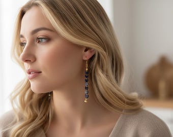 Boucles d'oreilles en lapis, boucles d'oreilles bleues, boucles d'oreilles longues, boucles d'oreilles coeur, boucles d'oreilles bohèmes, boucles d'oreilles en forme de coeur, boucles d'oreilles en or, boucles d'oreilles en pierres précieuses