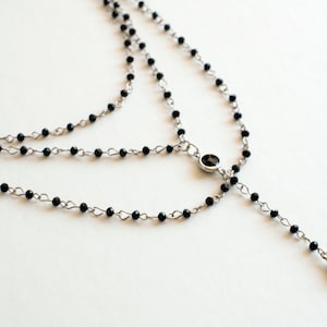 Black Crystal Necklace,MultiStrand Necklace,Crystal Necklace,Black Necklace,Beadwork Necklace,Beaded Necklace,Layared Necklace,Y Necklace
