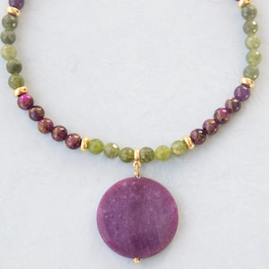 Purple Jade Necklace,Green Agate Necklace,Gold Plated Necklace,Circle Pendant Necklace,Green Necklace,Jade Necklace,Purple Necklace