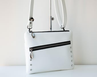White Crossbody,Leather Crossbody,White Shoulder Bag,White Leather Purse,Embellished Clutch,Leather Shoulder Bag,White Clutch,White Purse